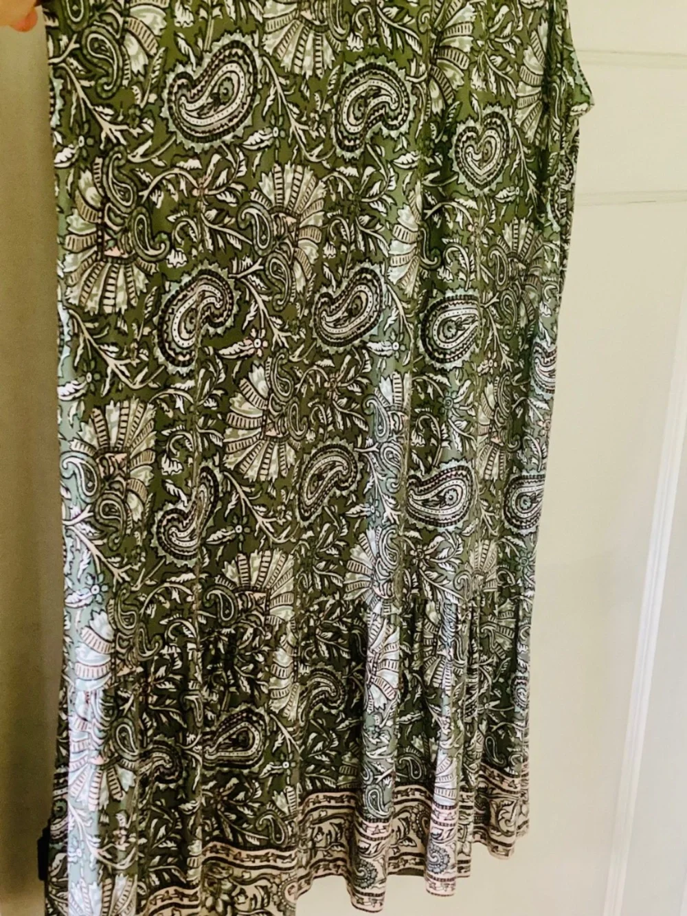 Loft Sleeveless Tiered Dress Size S Green Paisley Medallion Knit Relaxed Summer